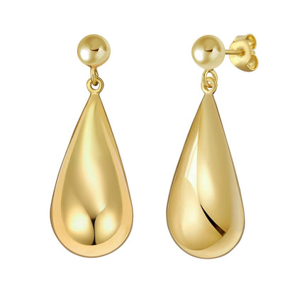 Sterling Silver Yellow Gold Plated Puffed Teardrop Dangle Earrings