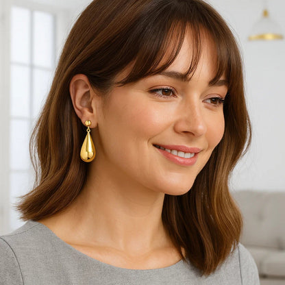Sterling Silver Yellow Gold Plated Puffed Teardrop Dangle Earrings