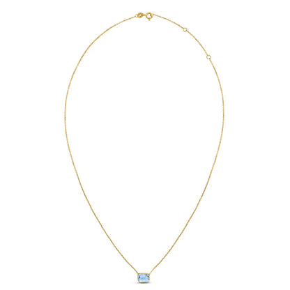 14K Yellow Gold Emerald Cut Blue Topaz Necklace