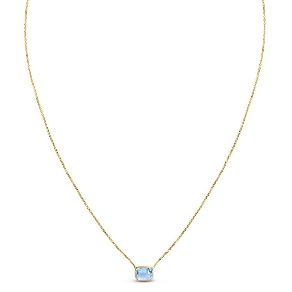 14K Yellow Gold Emerald Cut Blue Topaz Necklace