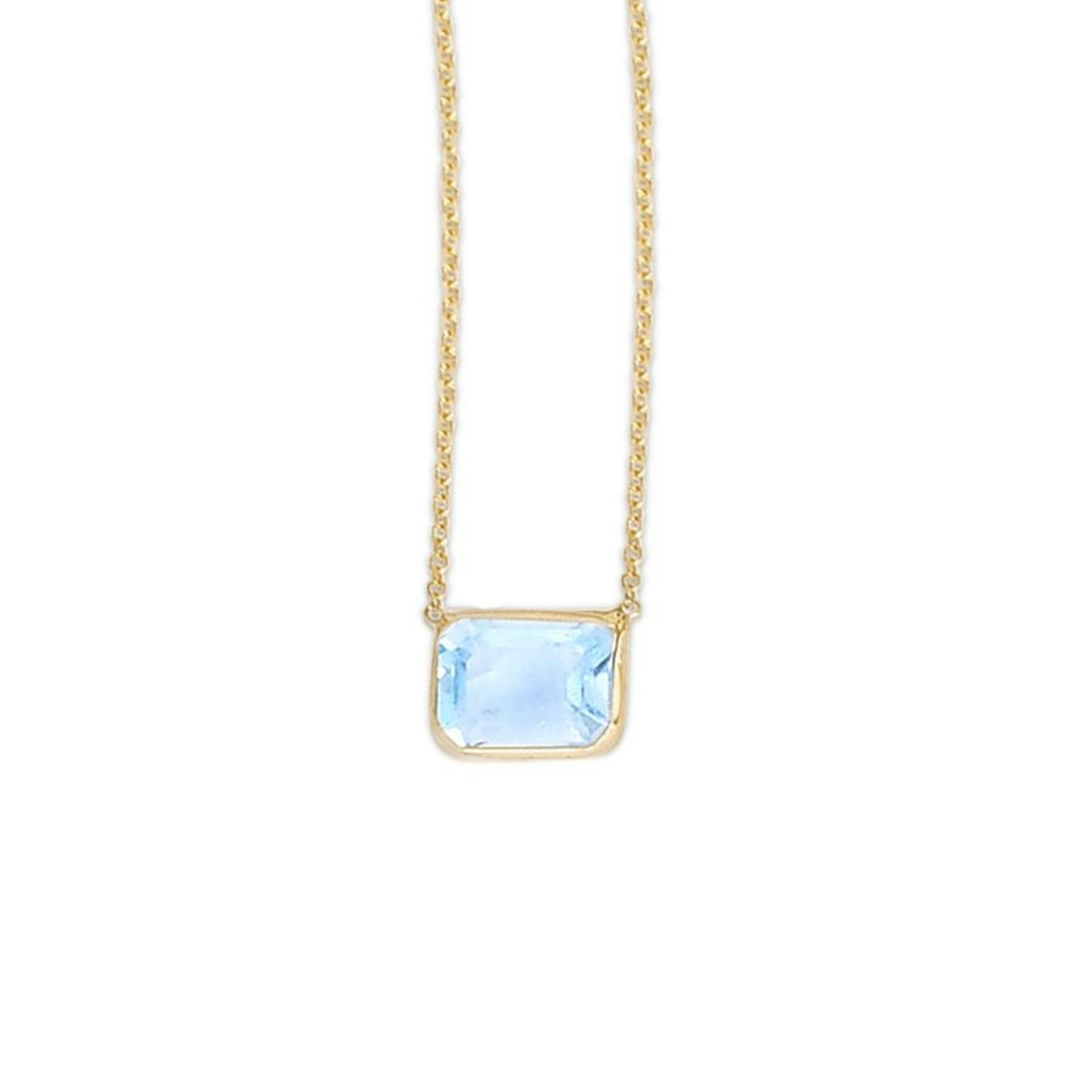 14K Yellow Gold Emerald Cut Blue Topaz Necklace