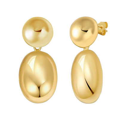 Sterling Silver Rhodium Plated Puffed Oval Double Button Drop Earrings