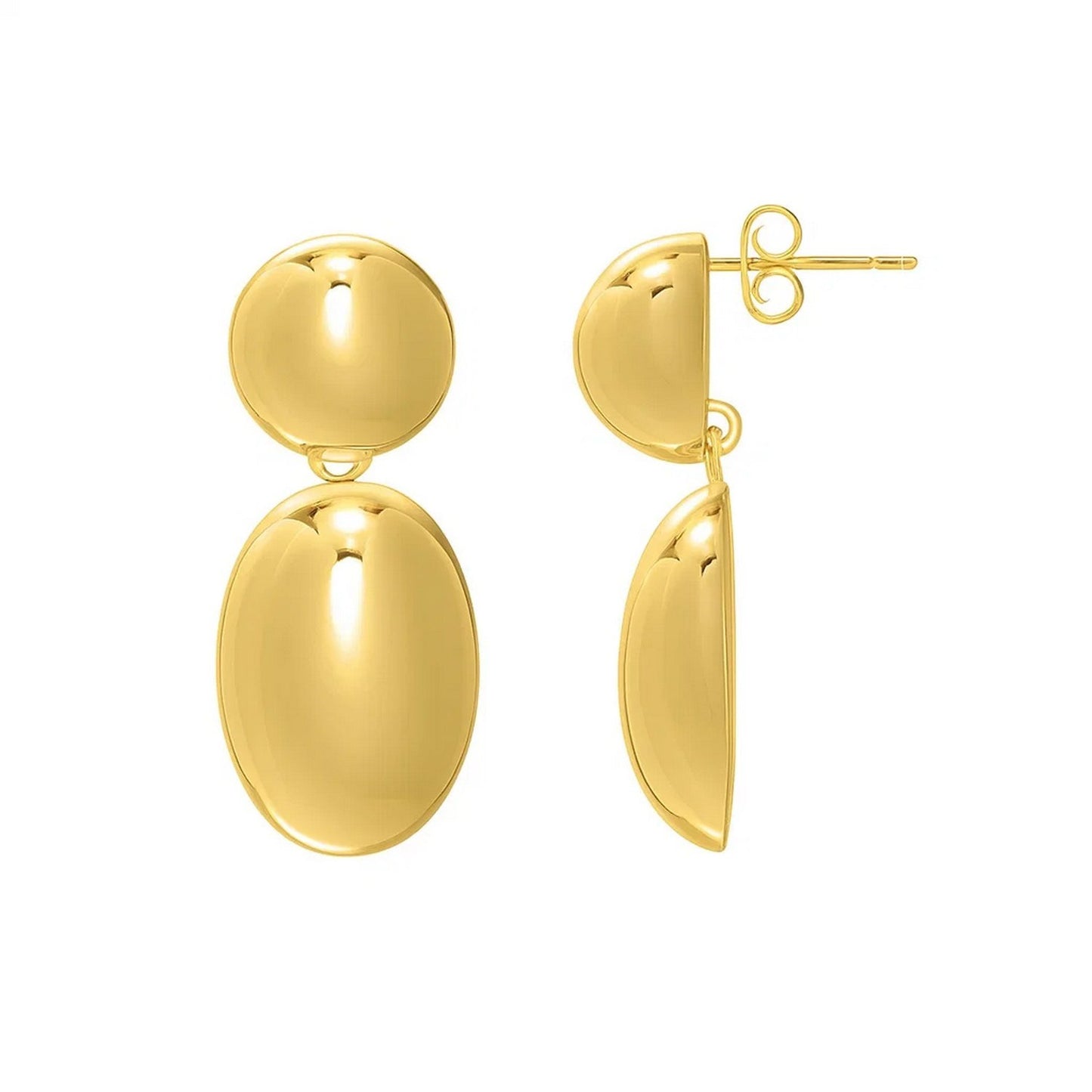 Sterling Silver Rhodium Plated Puffed Oval Double Button Drop Earrings