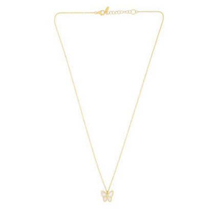 14k Yellow Gold High Polish Butterfly Peral Paste Necklace